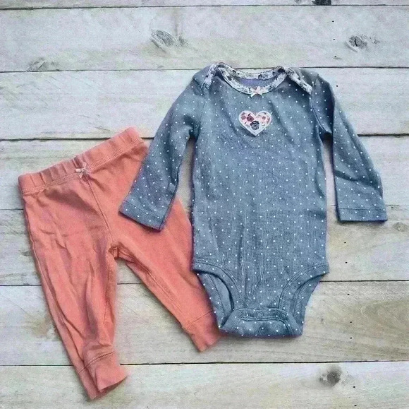 Carter's Baby Girl Polka Dot One Piece With Stretch Pants Blue Pink Size 6 Month - Picture 1 of 8